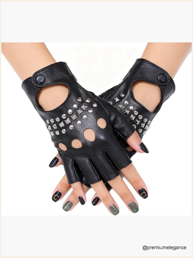 Fingerless Leather Punk Gloves Motorcycle Driving Costume Accessories
